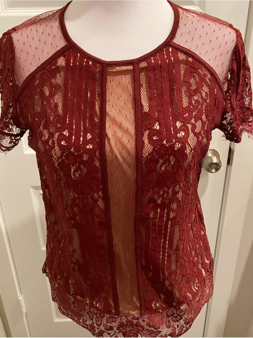 Express Burgundy and Beige Top with Black Trim